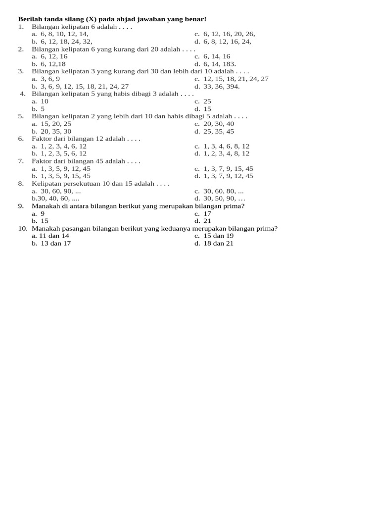 Bank Soal Essay Bilangan Prima Kelas 4