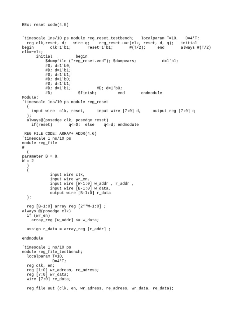 Verilog Testbenches for Register Modules | PDF | Digital Electronics ...