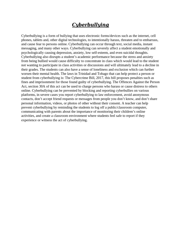 Understanding Cyberbullying and Prevention | PDF