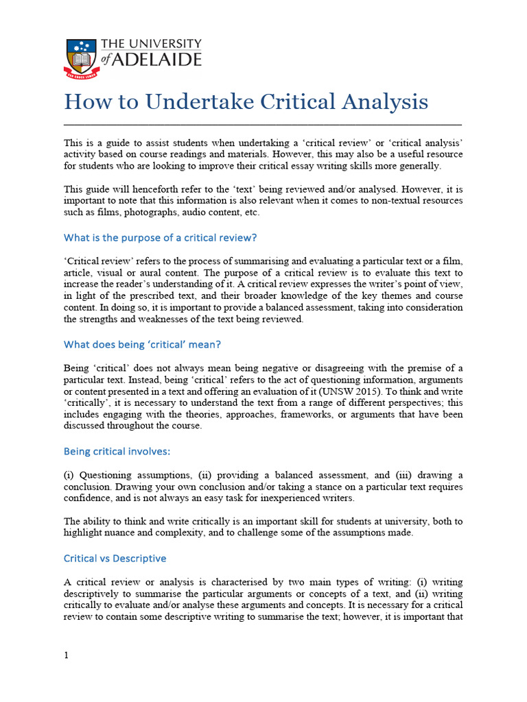 Guide to Critical Analysis Writing | PDF | Critical Thinking | Argument