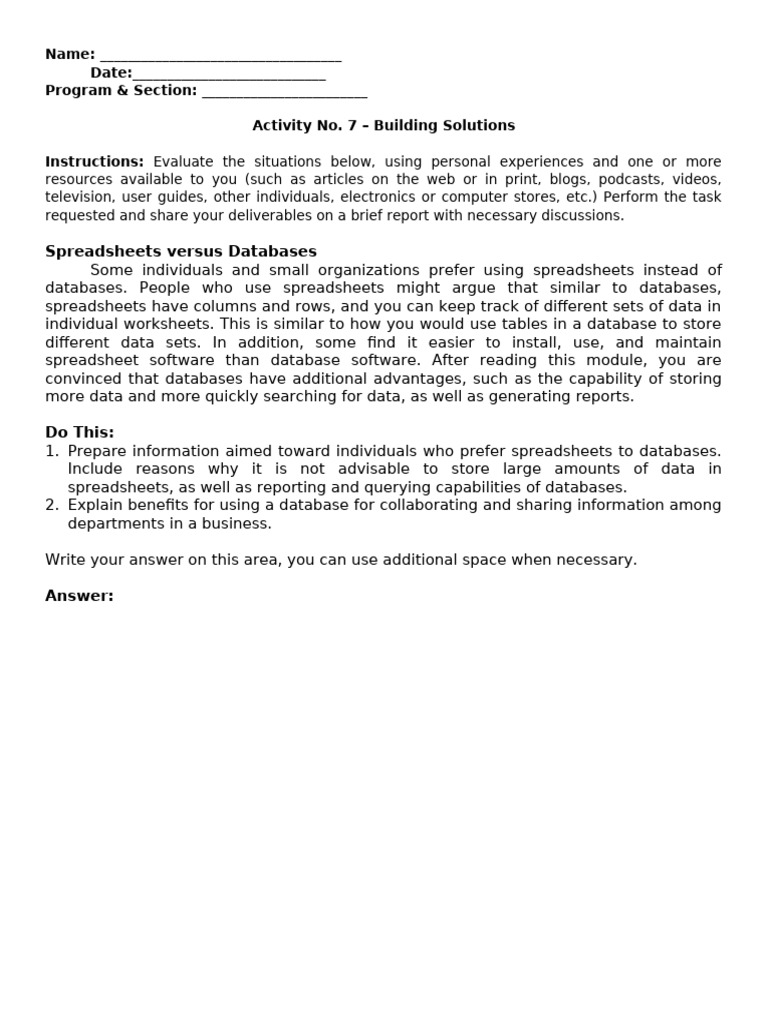 Activity 7 - Building Solutions | PDF