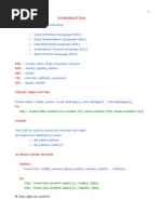 DDL DML DRL TCL DCL: SQL Create Table Student (No Number (2), Name Varchar (10), Marks Number (3) )