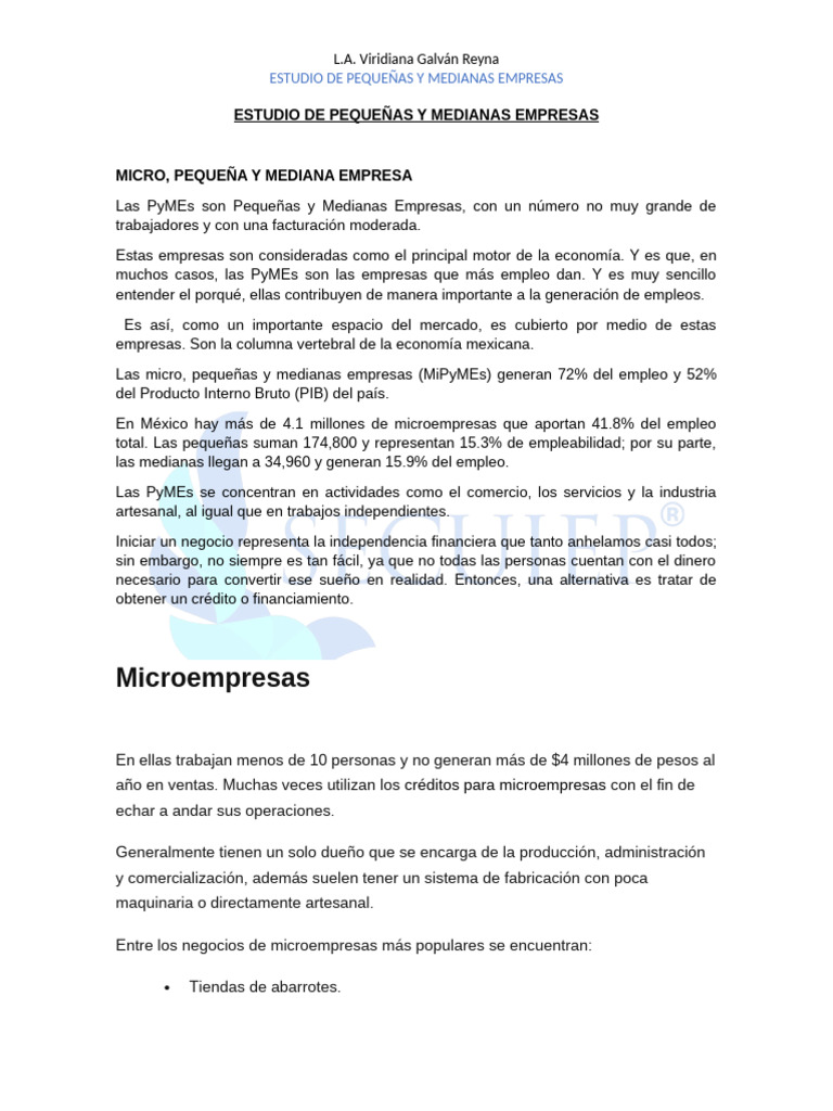 Importancia de las PyMEs en México | PDF | Pequeñas y medianas empresas ...
