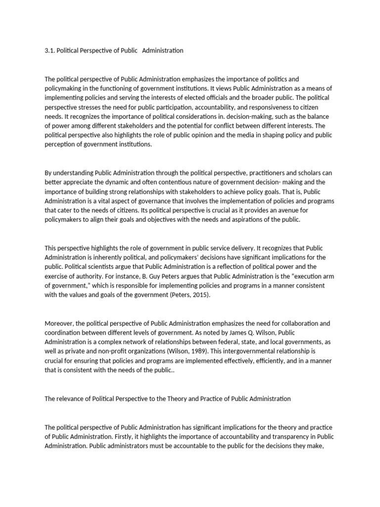 Political Perspective of Public Administration | PDF | Policy | Governance