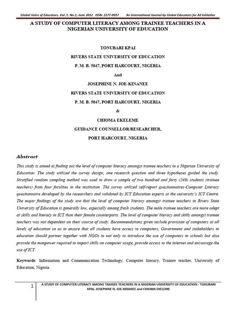 Computer Literacy in Nigerian Trainee Teachers | PDF | Information And ...