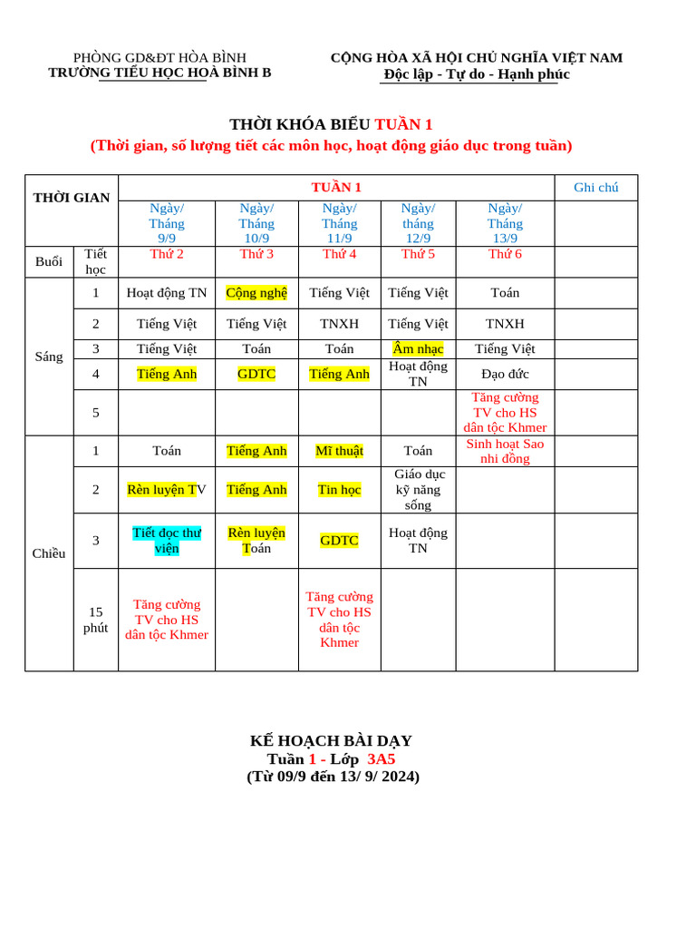 KHBD TUẦN 1 3A5 | PDF