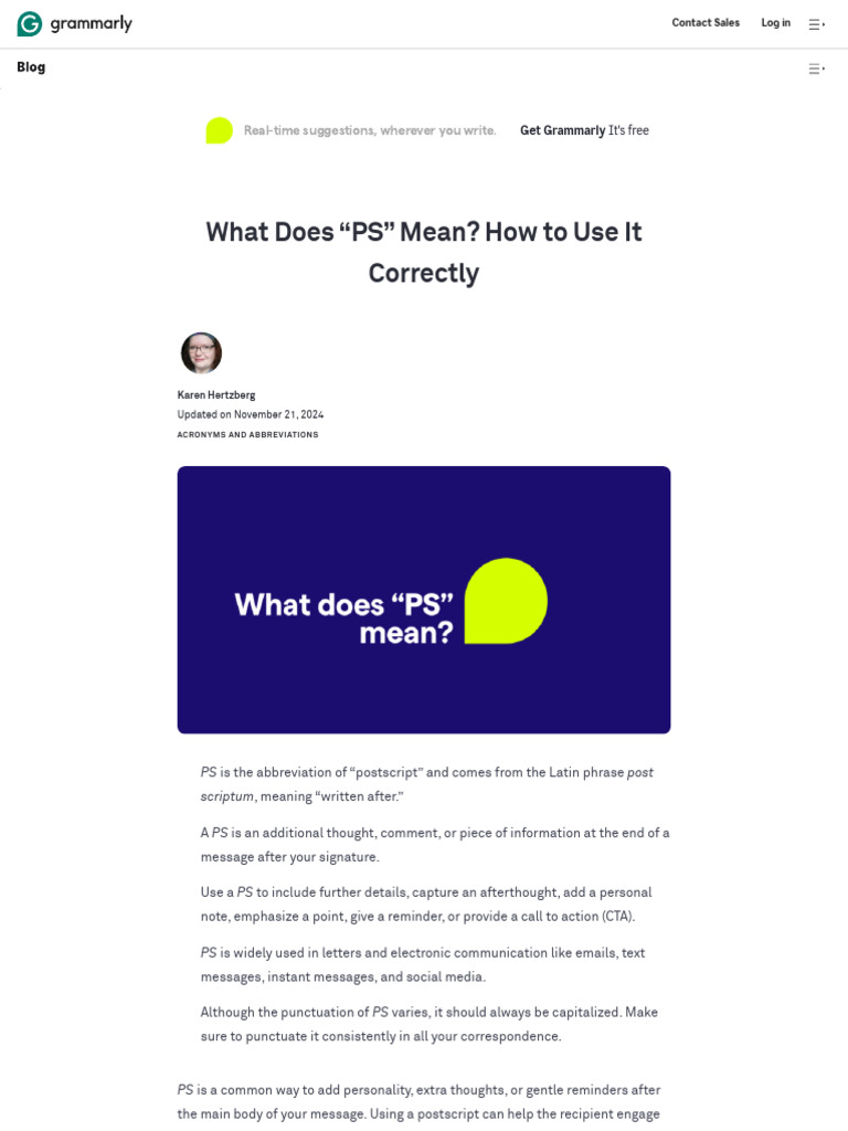 What Does "PS" Mean - How To Use It Correctly - Grammarly | PDF ...
