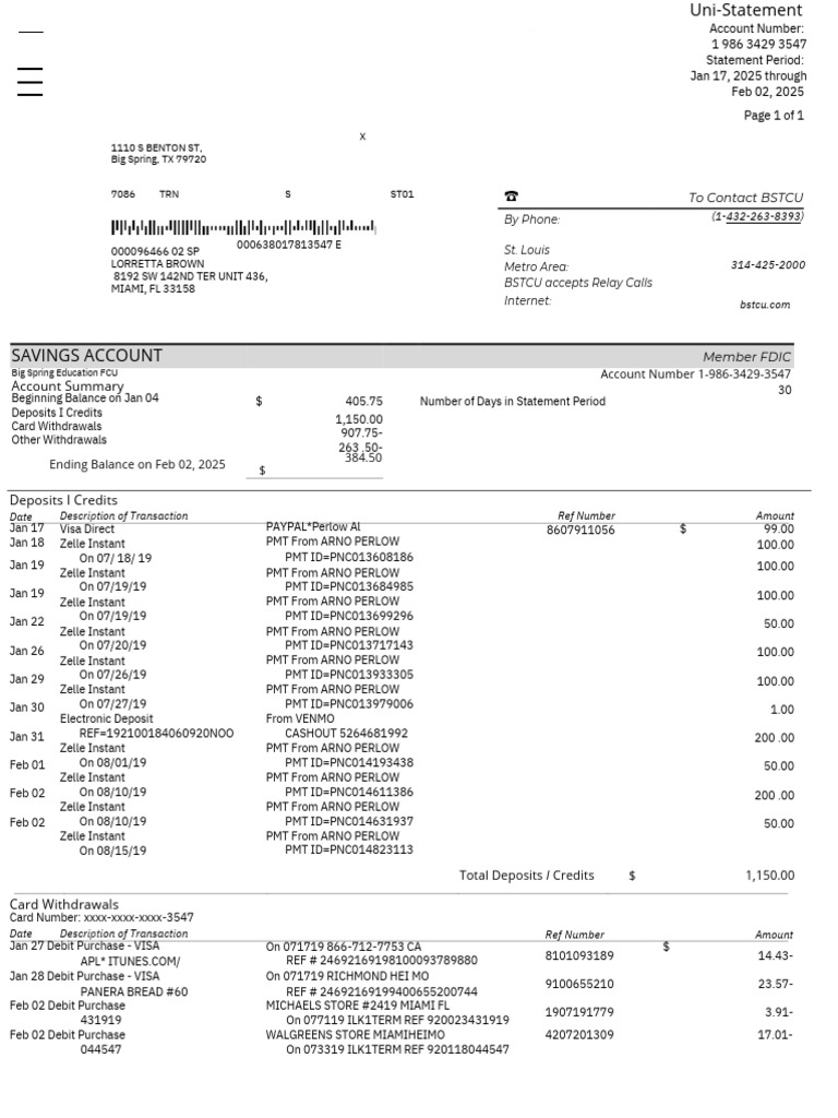 Big Spring FCU Savings Account Statement | PDF | Debit Card | Visa Inc.