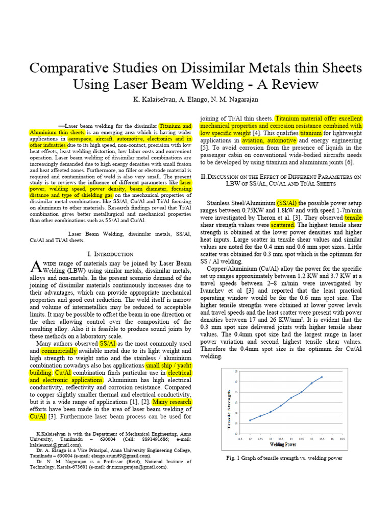 Laser Welding of Titanium and Aluminum | PDF | Welding | Construction