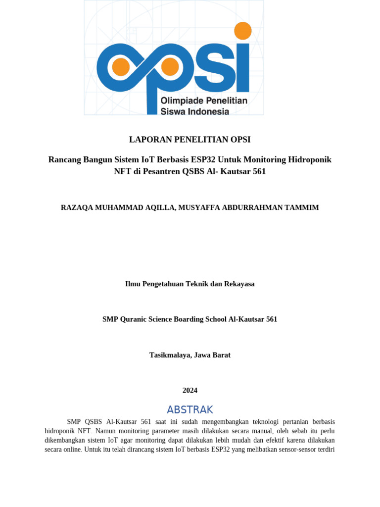 Laporan Penelitian Opsi Tim Aqua-Sense | PDF