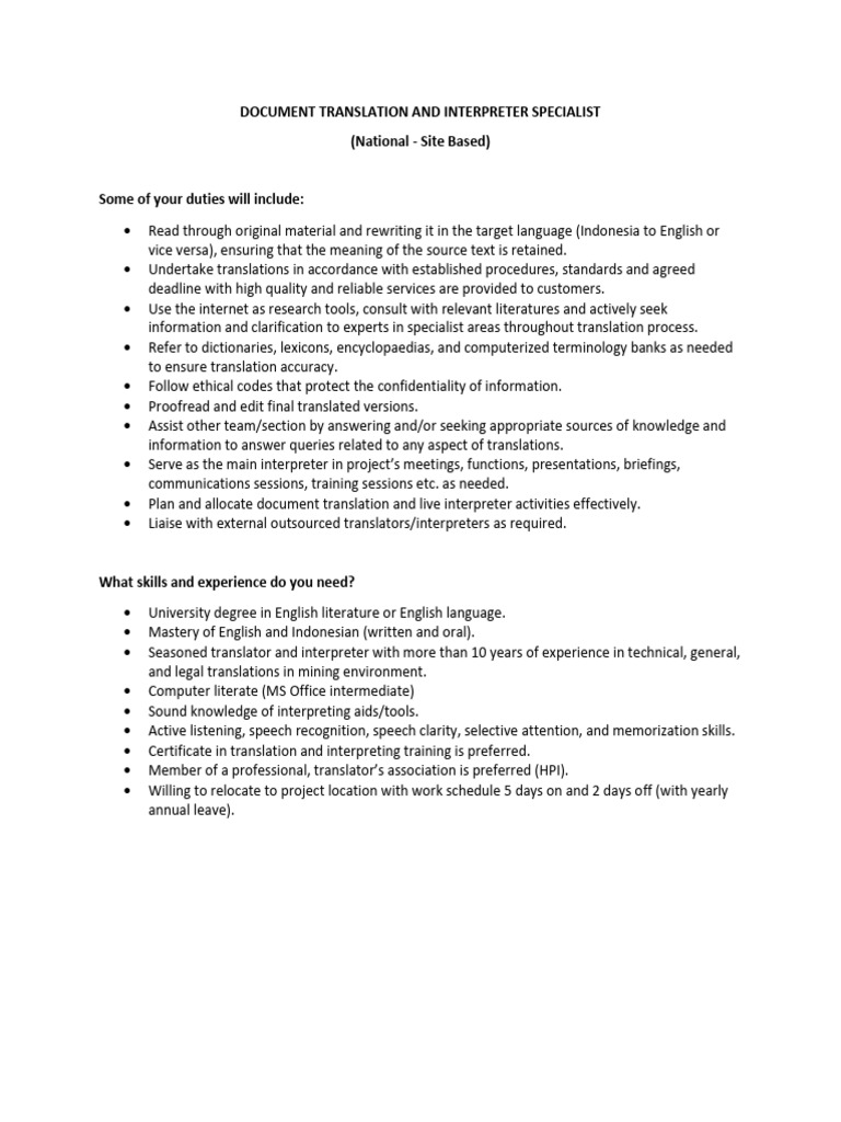 Spec. Document Translation and Interpreter | PDF
