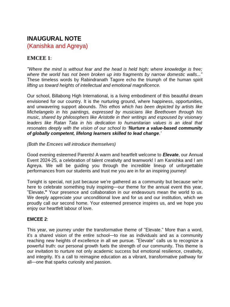 Inaugural Note - 7 Nov 2024 | PDF | Love