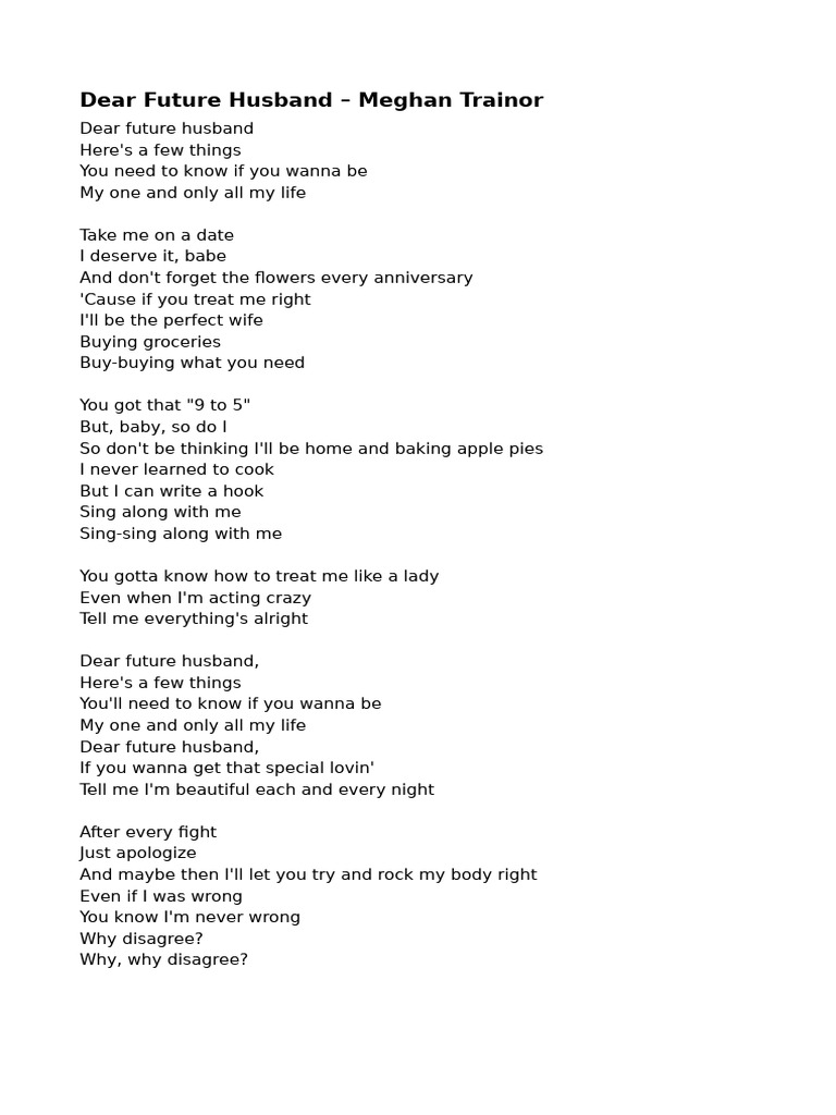 Meghan Trainor's "Dear Future Husband" Guide | PDF