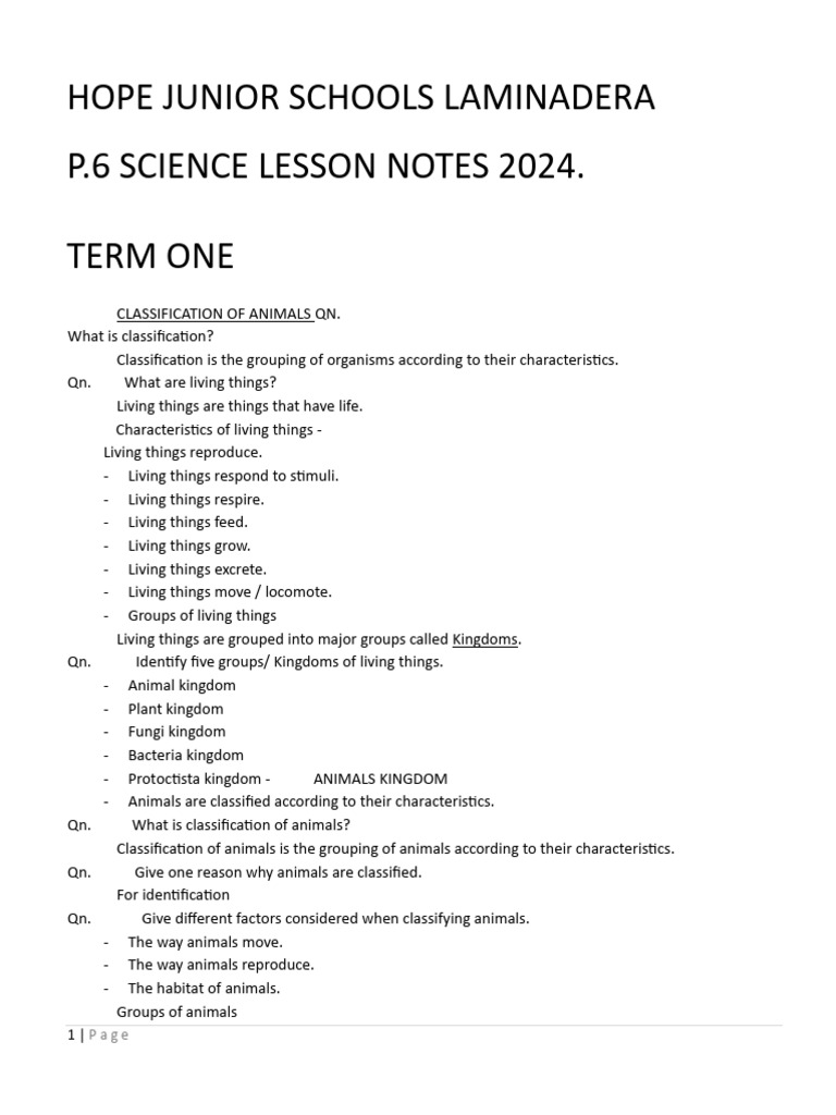 P6 Science: Animal Classification Notes | PDF | Amphibian | Reptile