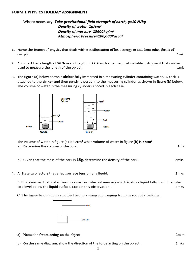 F1 Physics Holiday Assignment Assignments - Form 1 - Physics | PDF ...