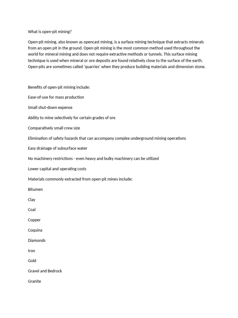 Open-Pit Mining Overview and Benefits | PDF
