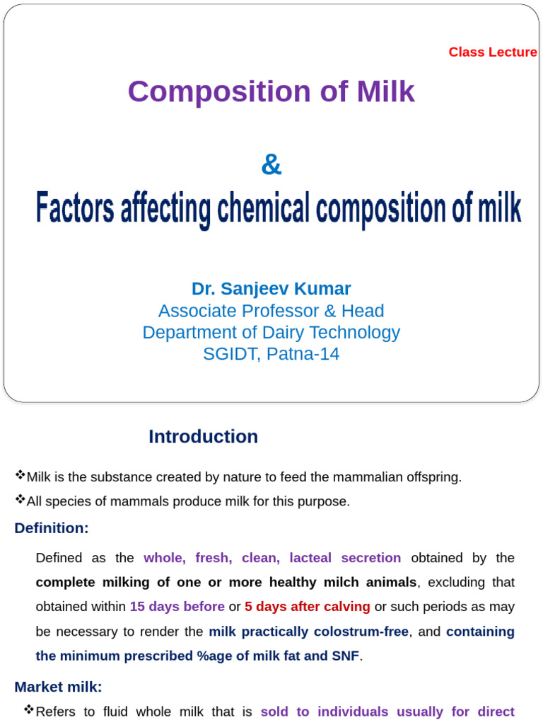 Composition and Properties of Milk | PDF | Milk