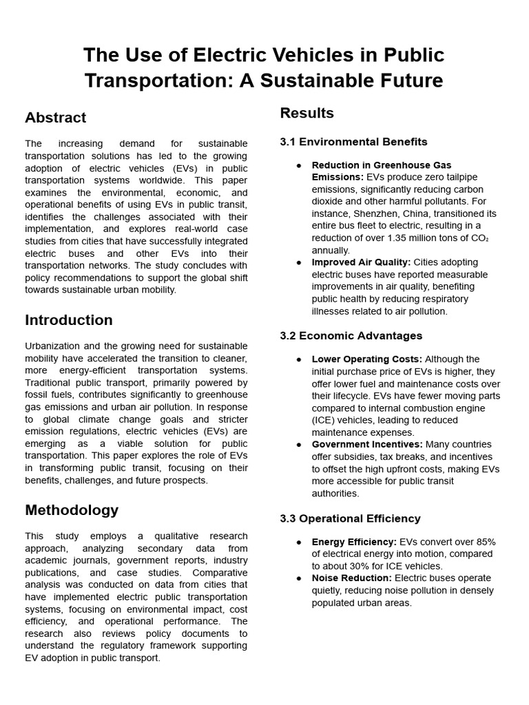 Electric Vehicles in Public Transit: Benefits | PDF | Electric Vehicle ...