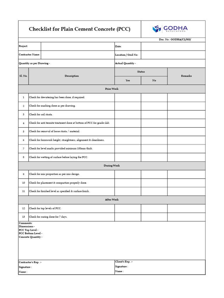 PCC Checklist for Construction Quality | PDF