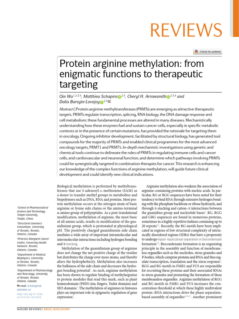 Protein Arginine Methylationfrom Enigmatic Fu | PDF | Methylation | Myc