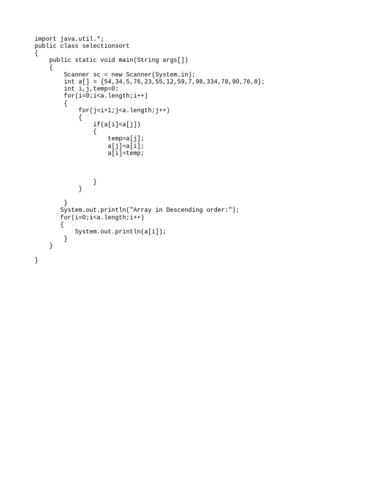 Java Selection Sort Descending Order | PDF