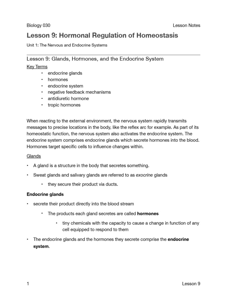 Lesson 9 Student Notes | PDF | Hormone | Hypothalamus