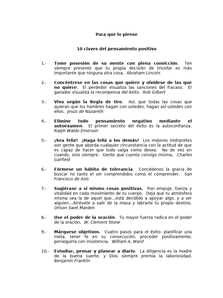10 Claves para el Pensamiento Positivo | PDF