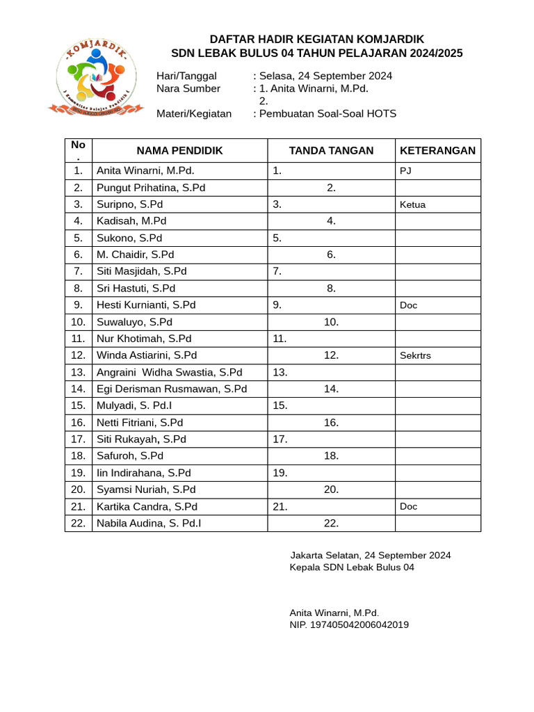 Daftar Hadir Komjar | PDF