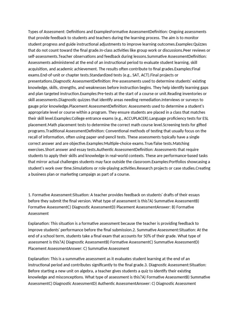 Overview of Assessment Types | PDF | Educational Assessment | Pedagogy