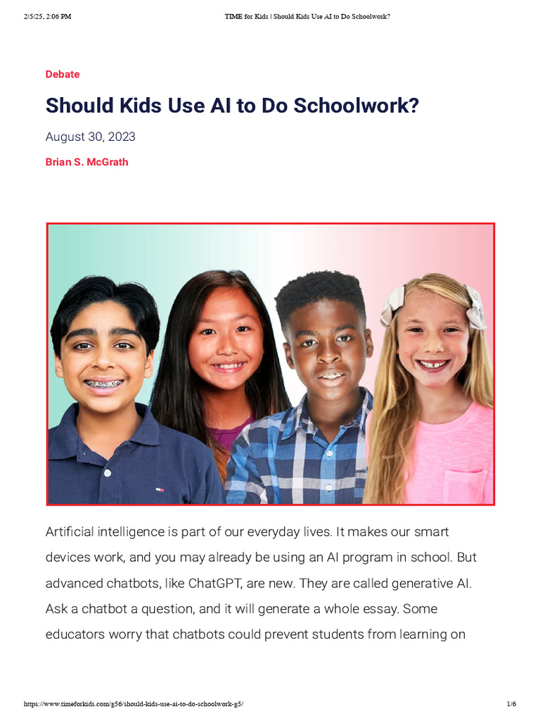 TIME For Kids - Should Kids Use AI To Do Schoolwork | PDF | Artificial