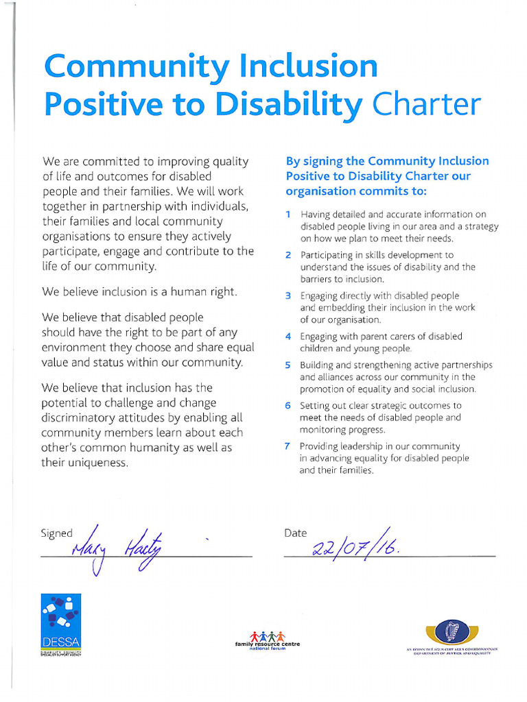 Community Inclusion Positive To Disability Charter | PDF