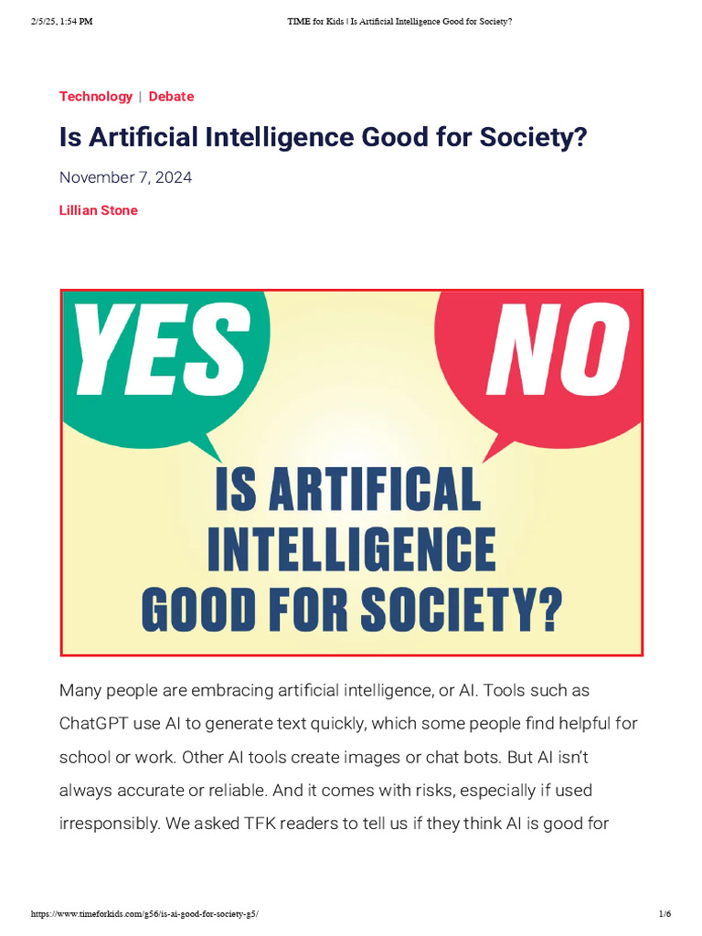 TIME For Kids - Is Artificial Intelligence Good For Society | PDF ...