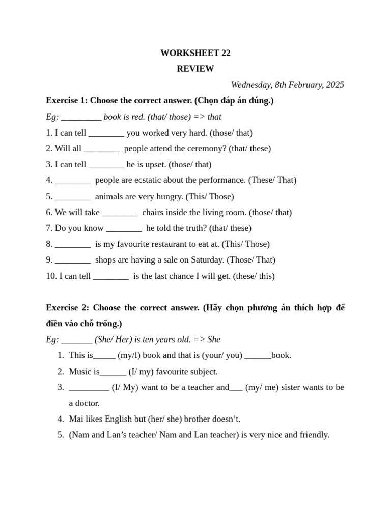 Worksheet 22: English Exercises | PDF