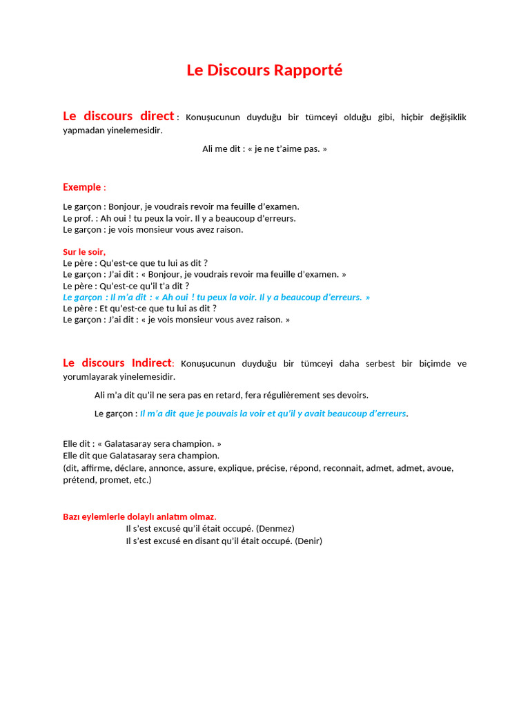 Le Discours Rapporté en Français | PDF