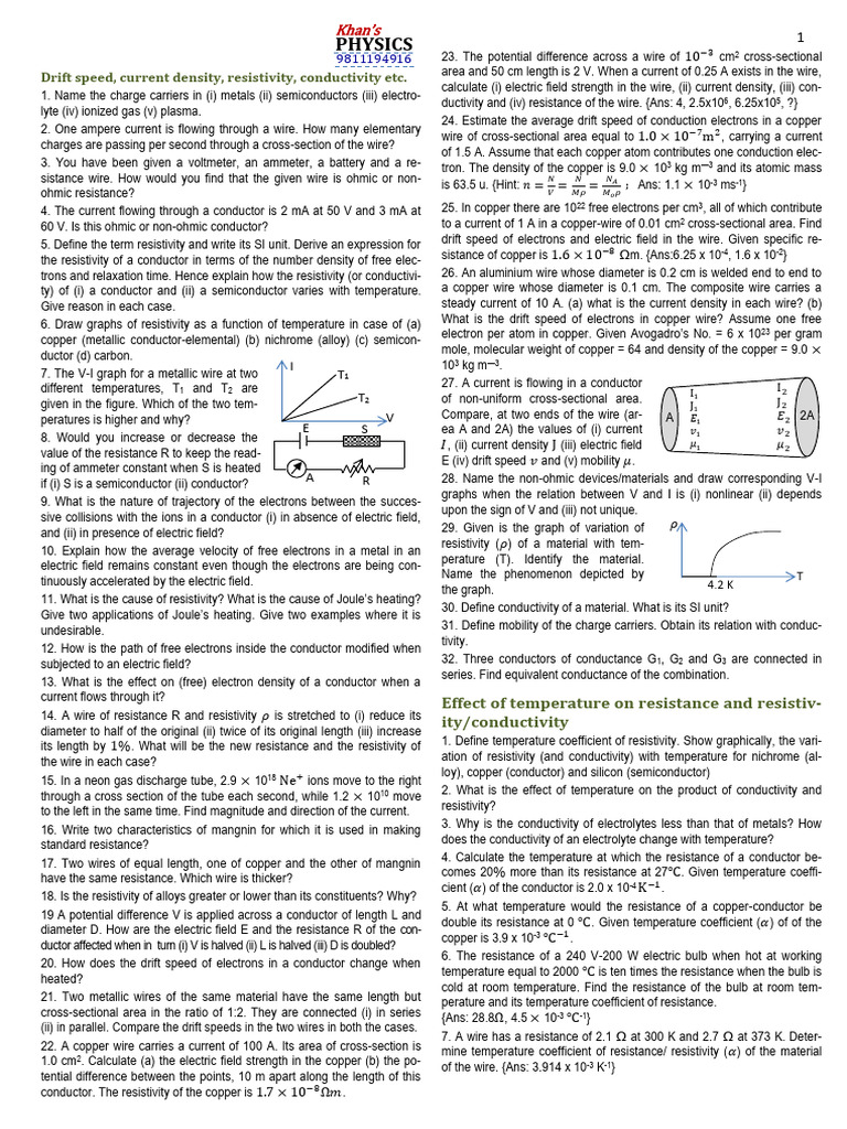 Current Electricity Concepts and Calculations | PDF | Electrical ...