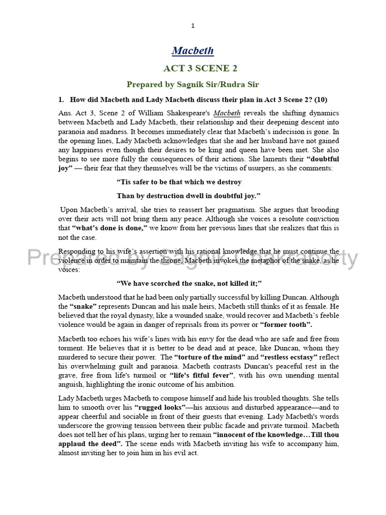Macbeth Act 3 Scene 2 Analysis | PDF | Macbeth | Shakespearean Tragedies