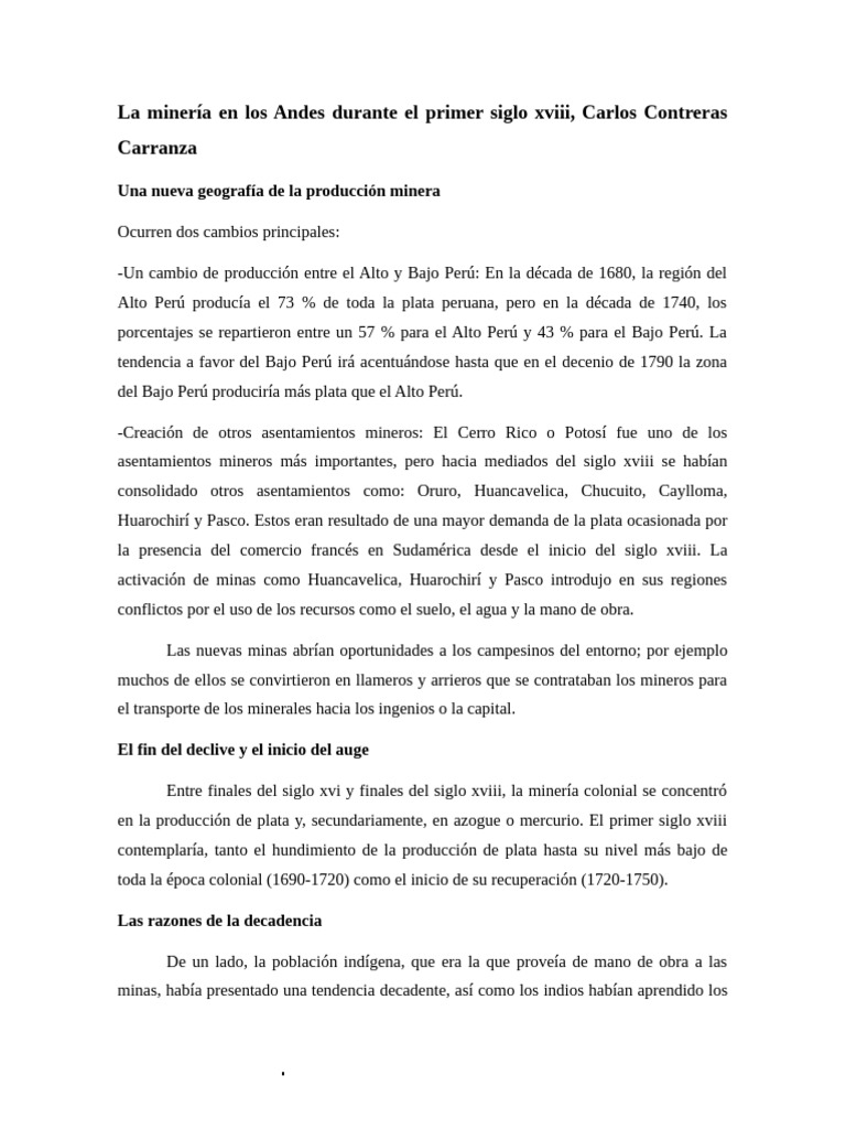 La Minería en Los Andes Durante El S.xviiI | PDF | Minería | Perú