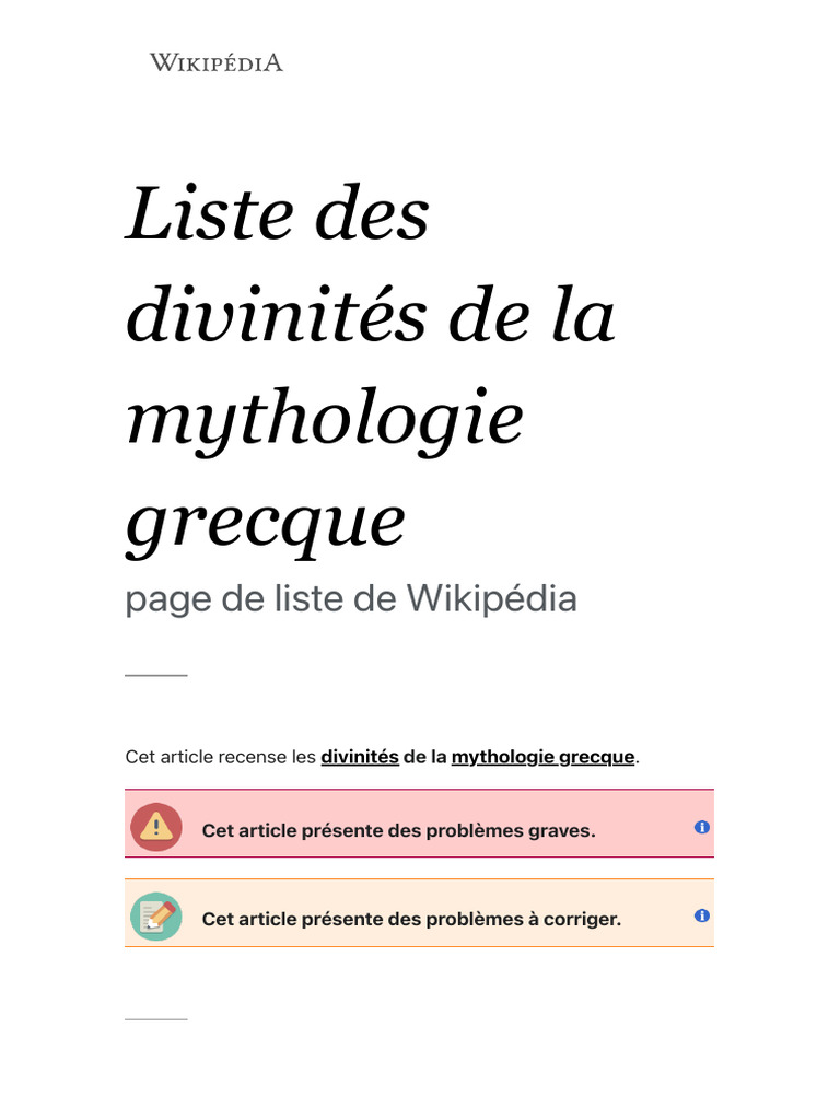 Divinités de la mythologie grecque | PDF | Zeus | Religion de la Grèce ...
