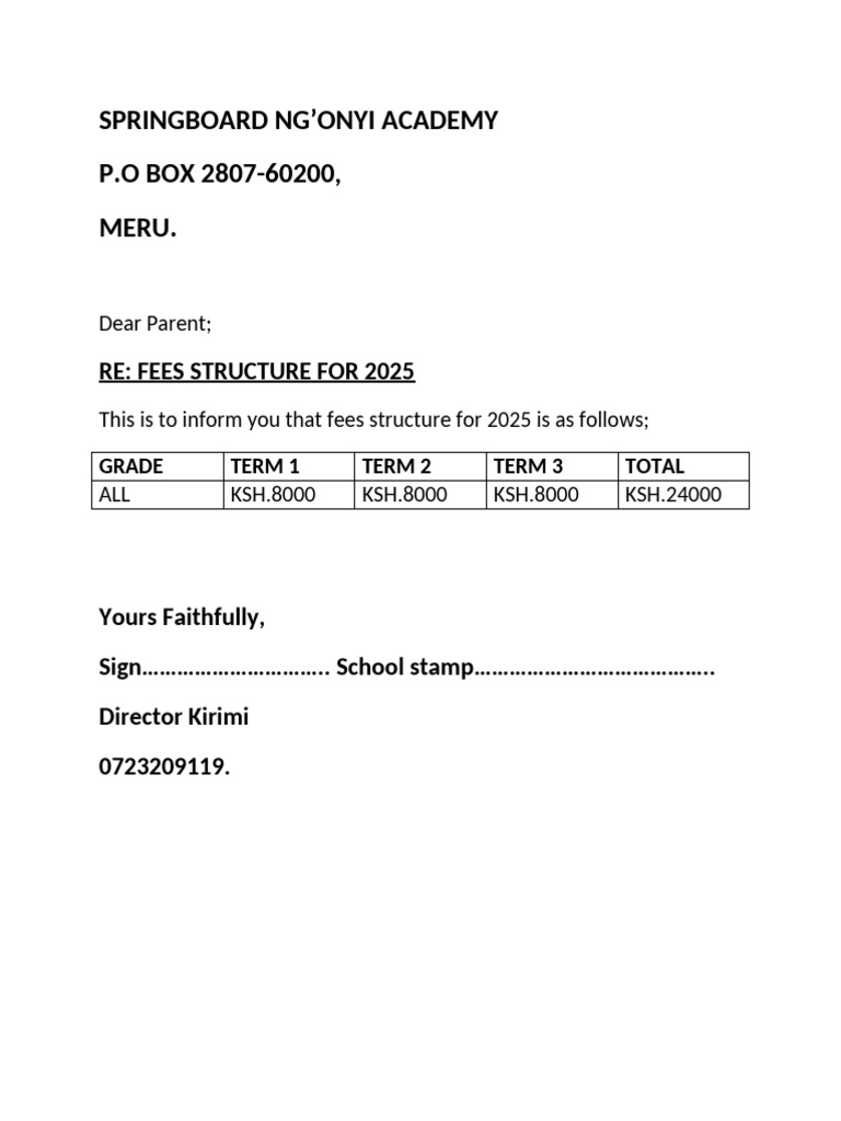 2025 Fees Structure for Springboard Academy | PDF