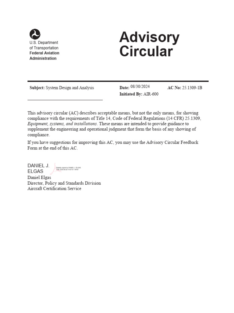 AC 25.1309 Compliance Guidance | PDF | System | Aviation