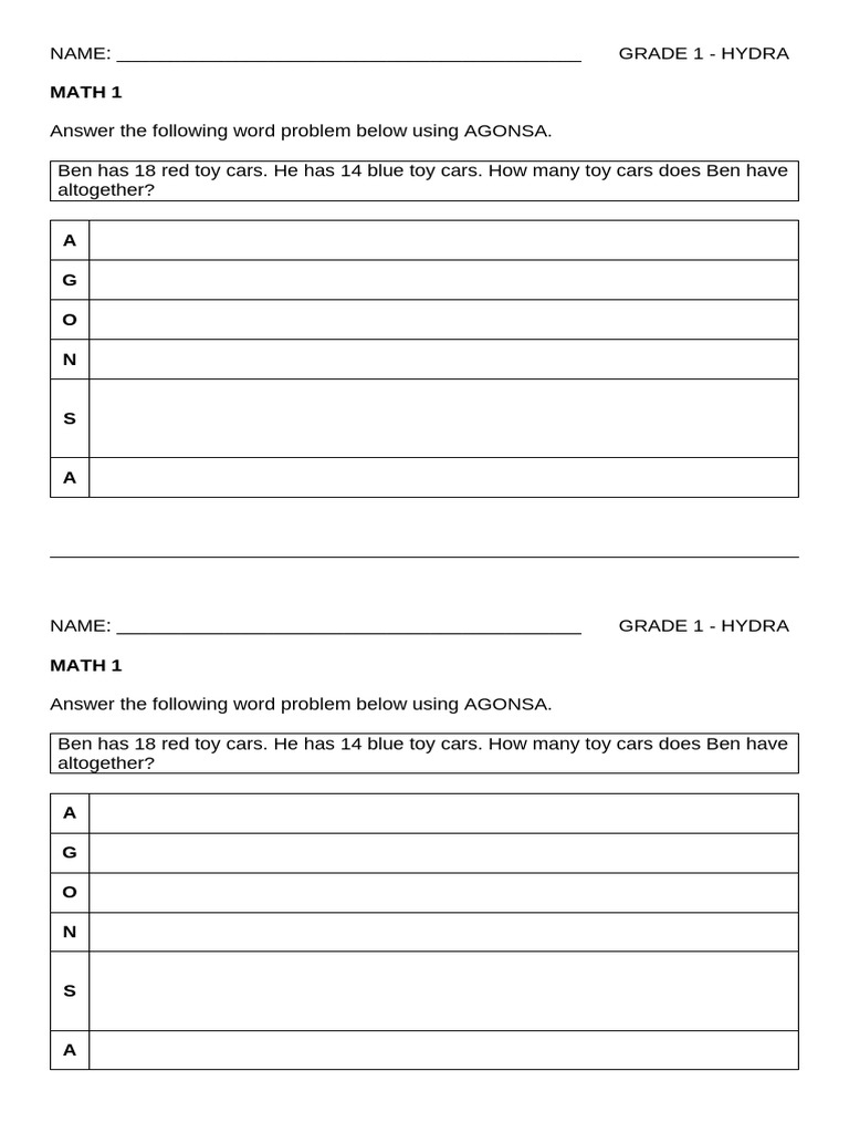 Grade 1 Math Word Problem Guide | PDF