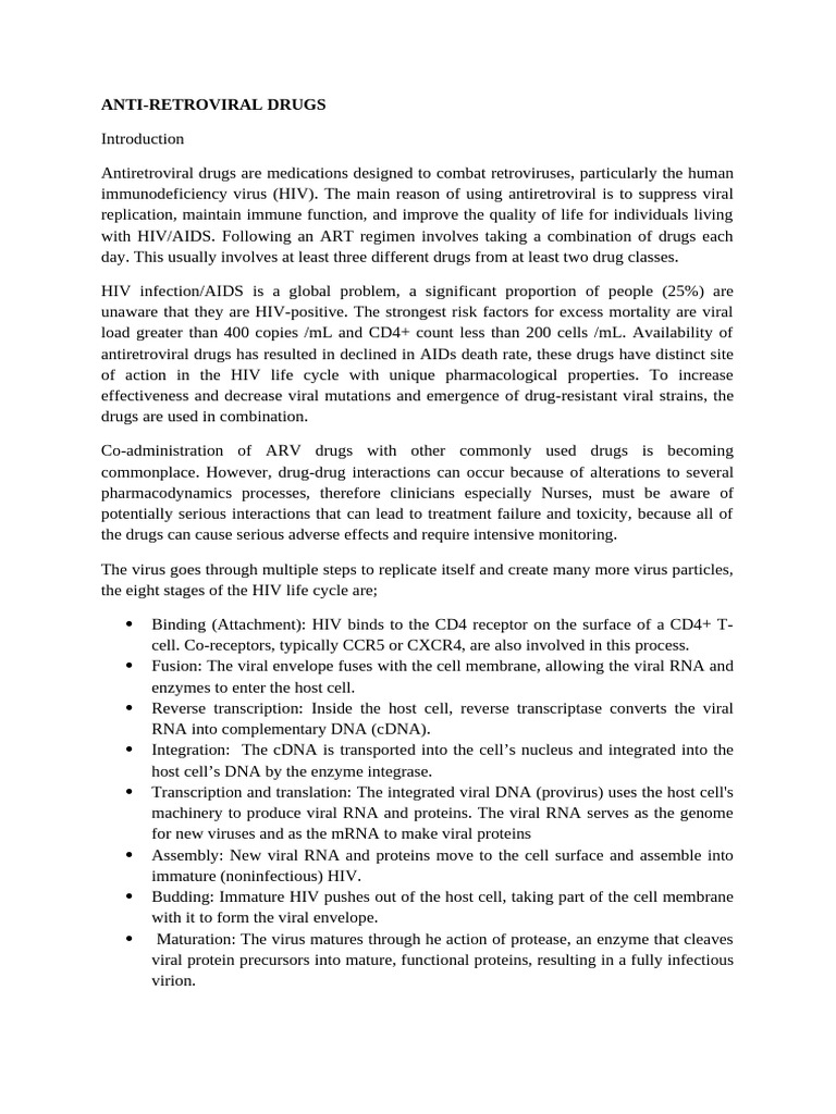ANTIRETROVIRAL DRUGS | PDF | Management Of Hiv/Aids | Hiv