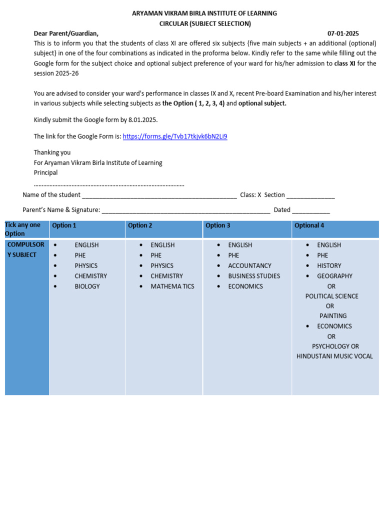 Class XI Subject Selection Circular | PDF | Computer Science | Liberal ...