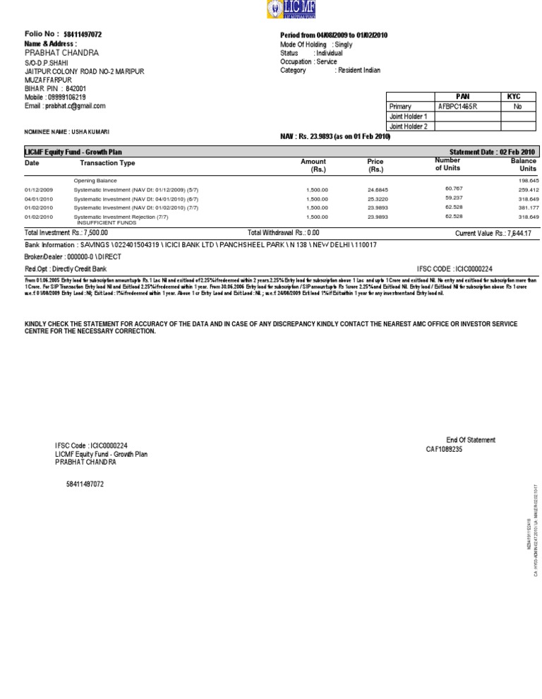 Brokerage Statement: Prabhat Chandra | PDF | Business | Finance & Money ...