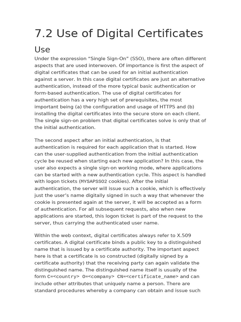 Digital Certificates for SSO Authentication | PDF | Public Key ...