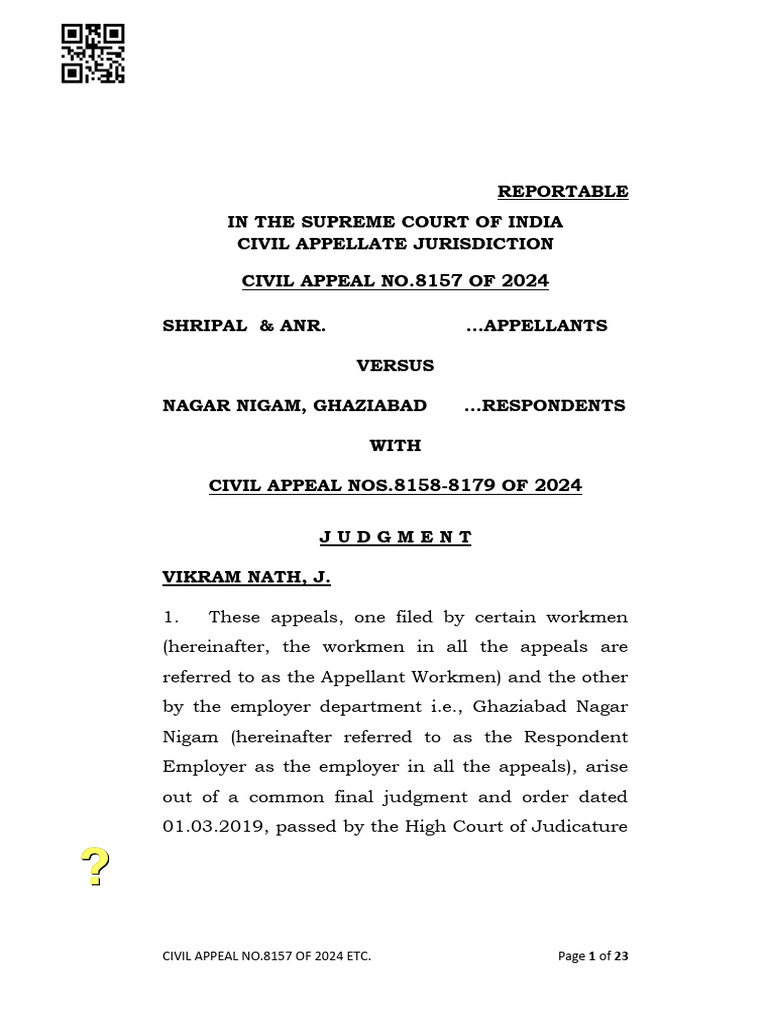 Supreme Court Ruling on Ghaziabad Workmen's Appeals | PDF | Employment ...