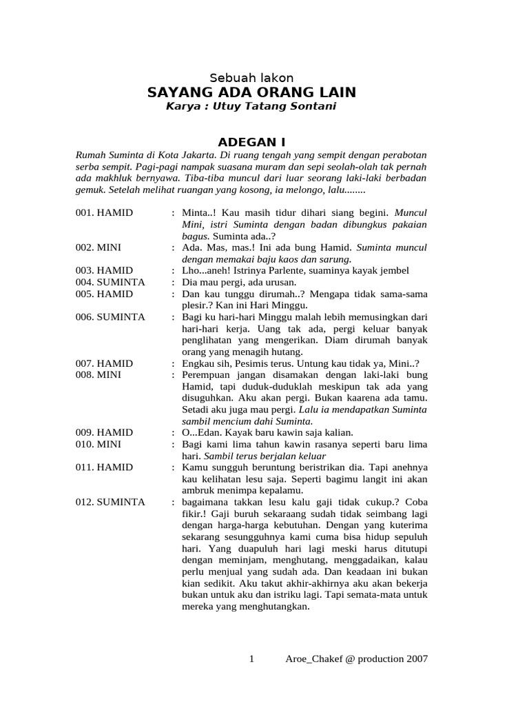 Sayang Ada Orang Lain: Lakon Utuy | PDF
