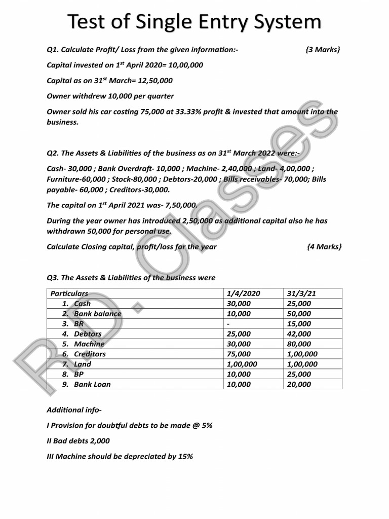 Single Entry System Test | PDF