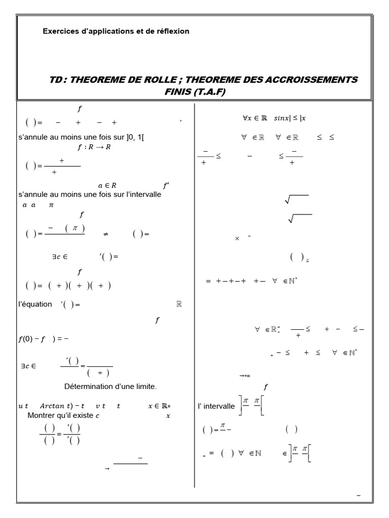 Exercices sur le Théorème de Rolle | PDF | Tangente (géométrie ...