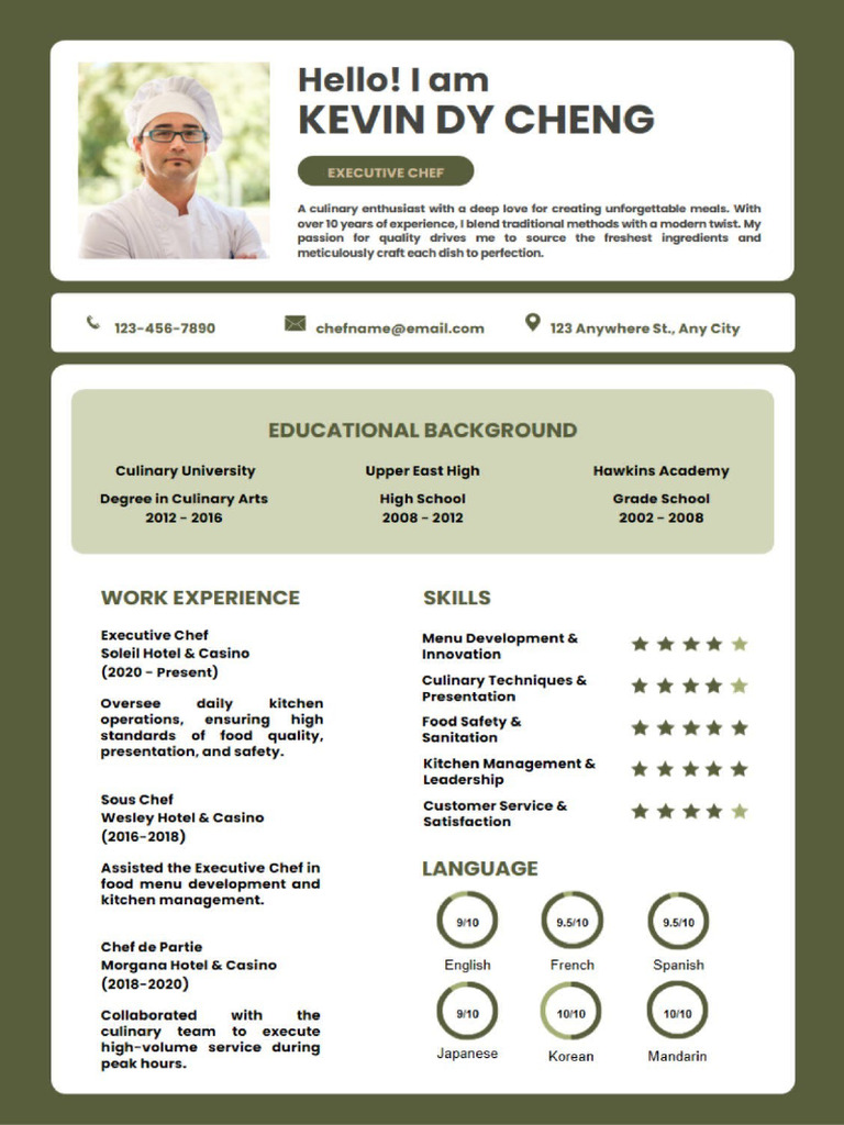 Detailed Comprehensive Chef Resume Slides | PDF